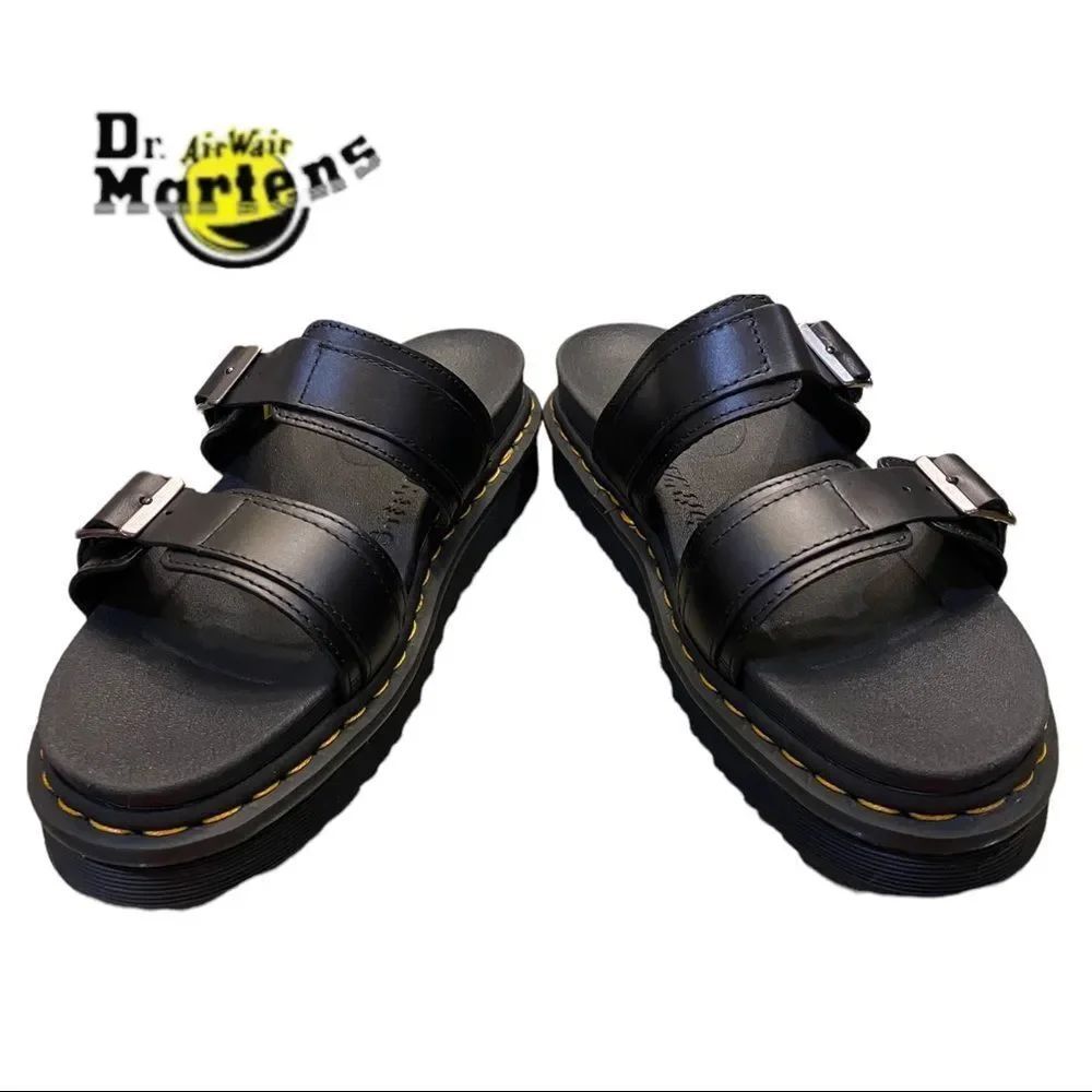New in Box DR. MARTENS Myles Black Brando Leather Buckle Slide Sandals 11